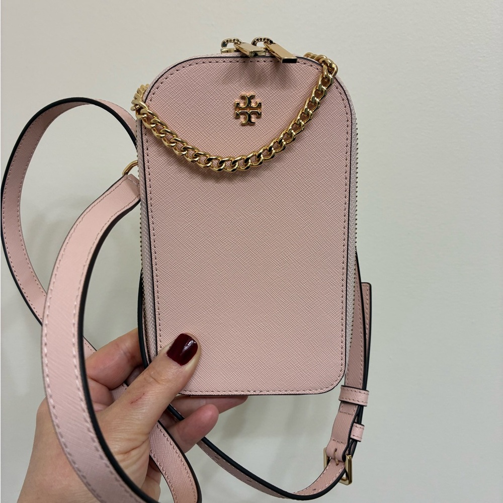 Tory Burch  Pink Blush Emerson Leather Phone Crossbody Bag